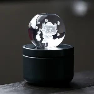 Kristalglas thee huisdier deksel houder 3d laser gegraveerde draak chinese stijl.