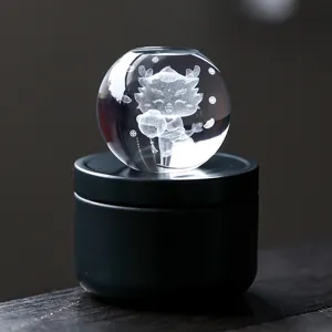 Minimalistische kristallen bol dekselsteun met draak, kung fu thee accessoire hoofdafbeelding