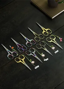Exquisite Chinese retro tea scissors detail, metal craft with floral pendant, kung fu tea tool.