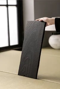 Detailed view of carbonized walnut wood tea tray board showcasing natural wood grain texture.