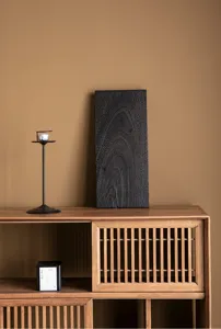 Detailed view of the Japanese wabi-sabi style walnut carbonized rectangular tea tray surface.