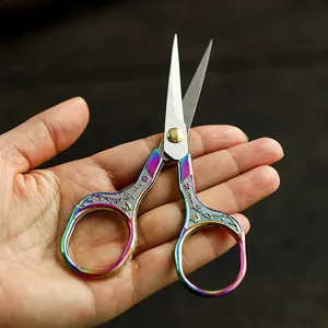 Vintage plum blossom tea scissors, colorful titanium stainless steel Kung Fu tea set tool.