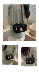 Black quilted shoulder bag with gold chain strap chic crossbody bag for women daily use