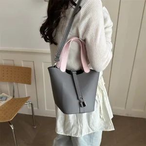 Femmes Mode Sac Seau PU Cuir Sac à Main Casual Cabas Avec Boucle De Verrouillage Designer Style Chic Sac Bandoulière Pour Usage Quotidien