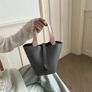 Sac a main sceau noir et rose femme cuir sac cabas classique stylé ete quotidien