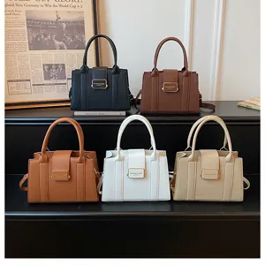 Sac à main élégant en cuir PU avec poignée supérieure et bandoulière, diverses couleurs.