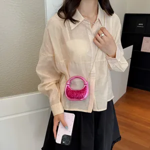 Women Fashion Acrylic Evening Bag Mini Glossy Rhinestone Shoulder Chain Bag Luxury Designer Crossbody Handbag For Party