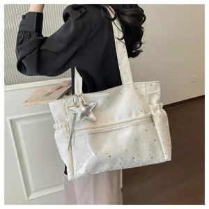 Borsa shopper in tela con motivo a stelle brillanti stile coreano grande capacità