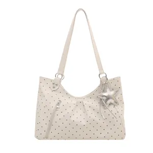 White polka dot PU tote bag women large capacity shoulder bag casual handbag student daily