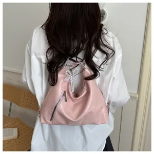 Sac à dos fourre-tout sous les bras en cuir PU rose élégant pour femmes sac quotidien
