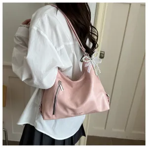 Sac a main epaule rose pour femme, cabas de commute simple avec noeud de perles.