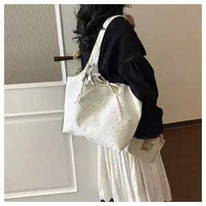 Korean star print canvas tote bag, large capacity casual shoulder bag for women daily.