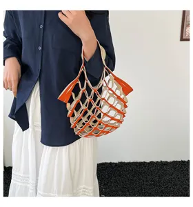 Leather mesh tote bag, niche design, casual stylish handbag, lightweight and vibrant.