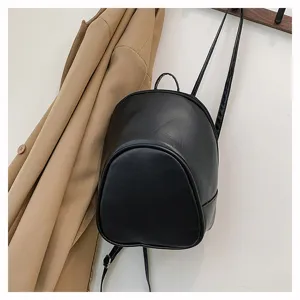 Women mini black leather backpack casual daily daypack chic travel school shoulder bag