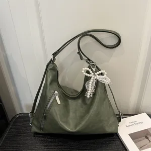 Sac Cabas en Cuir PU pour Femmes Minimaliste Urbain Sac à Bandoulière Sac à Dos Convertible Avec Nœud de Perles Sac à Main Quotidien