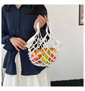 White leather mesh tote bag stylish hollow handbag casual minimalist purses for women daily