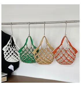 Minimalist leather net tote bag casual hollow out handbag lightweight stylish purse