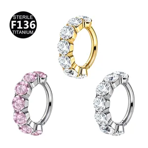 F136 Titanium Zirconia Pave Creolen Piercing Kraakbeenring Lichaamssieraden Voor Vrouwen Mannen
