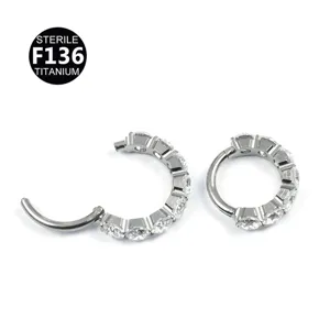 Titanium scharnier segment ring met fonkelende zirkonia stenen voor piercing sieraden.