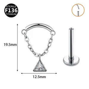F136 Titan Labret Kette Dreieck Zirkonia Anhänger Knorpel Ohrring Piercing Schmuck