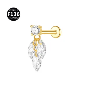 F136 Titan Piercing Ohrring mit Zirkonia Marquise Anhänger Körperschmuck Stilvoll