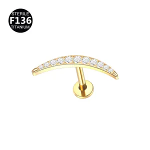 Titanium crescent labret stud piercing jewelry with clear cubic zirconia stones for stylish body art.