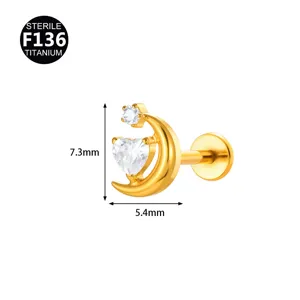 Κoσμήματα piercing labret από τιτάνιο F136 με σχέδιο φεγγάρι καρδιά 7.3x5.4mm.