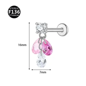 F136 Titanium Labret Piercing mit Farbverlauf Zirkonia Tropfen Anhänger Schmuck