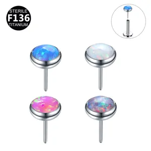 F136 Aleación de Titanio Base Plana Ópalo Artificial Piercing Reemplazo Top Redondo Bisel Labret Anillo de Labio Cartílago Pendiente Botón