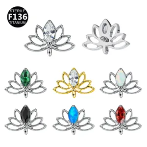 F136 Titanlegierung Hohl Lotus Piercing Stecker Innengewinde Labret Monroe Ohrknorpel Stecker Mit Strass Künstlichem Opal Unisex Schmuck