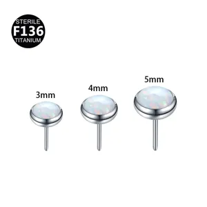 Pendientes de titanio F136 con ópalo sintético labret piercing 3mm 4mm 5mm tamaños