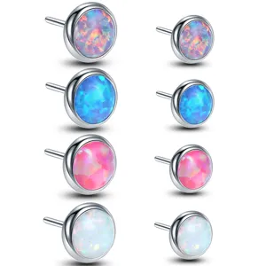 Pendientes de tuerca planos de ópalo de titanio F136, joyería de piercing multicolor.
