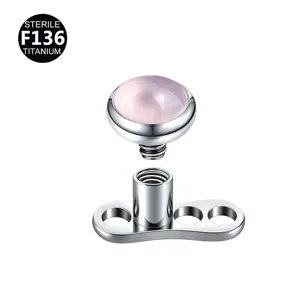 Titanium F136 microdermal piercing top and anchor base set with pink stone body jewelry.