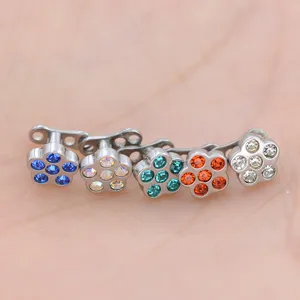 316L stainless steel dermal anchor piercing jewelry with multi-color crystal flower tops.