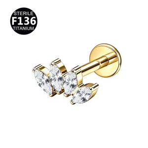 F136 Titanium Marquise Cubic Zirconia Labret Stud Cartilage Piercing Body Jewelry Detail