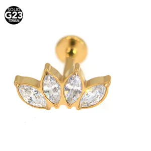 G23 Titanium Marquise Cubic Zirconia Labret Stud Piercing Body Jewelry Accessory
