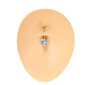 Piercing ombelico cuore in acciaio inossidabile zircone 5A gioiello corpo asta 1,6mm