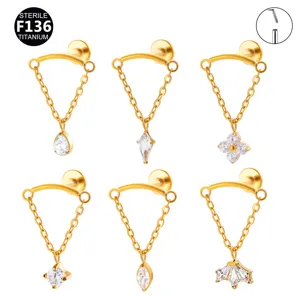 F136 Titan Kettenanhänger Labret Piercing Schmuck Marquise Tropfen Krone Strass Ohrring Für Damen Herren Unisex Punk Piercing Stecker