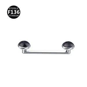 F136 titanium surface piercing barbell detail with 4mm dark stone ends for body jewelry.