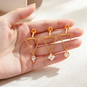 Titan Piercing Schmuck mit Tropfen, Kleeblatt und Marquise Kette Kristall Anhängern.