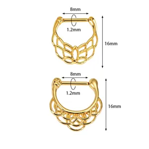 Bijou de corps piercing anneau de nez floral en acier inoxydable 316L avec dimensions.