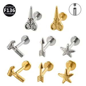 F136 Titan Innengewinde Lippenstecker Hammer Schere Seestern Form Ohrring Knorpel Piercing Schmuck Für Herren Damen