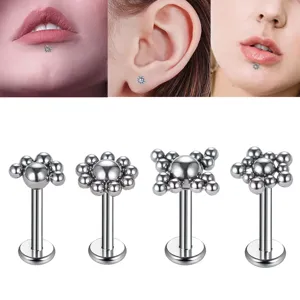 Titaniumlegering Binnendraad Lipring Knop Zonnebloem Kralen Labret Oor Kraakbeen Tragus Piercing Sieraden Zilveren Stift Voor Unisex Dagelijks