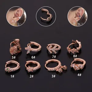 Stainless Steel Zirconia Snake Flower Huggie Hoop Earrings For Women Punk Ear Bone Clip Body Piercing Jewelry