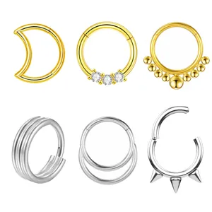 Edelstahl Mond 3-Lagig Kugel Spitze Septum Clicker Nasenring Ohrknorpel Piercing Körperschmuck