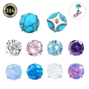 Titanium Steel Dermal Anchor Tops Internal Thread Piercing Jewelry With Zirconia Artificial Opal Turquoise Replacement Ends For Men Women