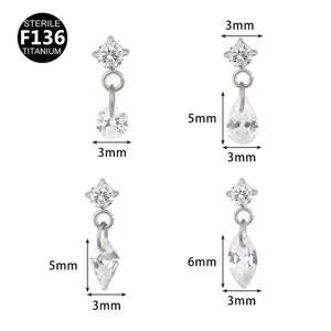 F136 Titanium Zirconia Body Piercing Jewelry Dangle Labret Stud Earrings Multishapes