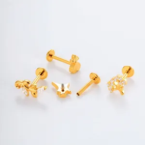 F136 titanium labret stekers set met prachtige zirkonia voor kraakbeen piercing.