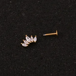 Edelstahl Zirkonia Markisen Labret Stecker Piercing Schmuck Detail Ansicht 1.2x6mm