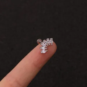 Edelstahl Zirkonia Labret Knorpel Piercing Detailansicht und Schmuckgroessen Referenz.